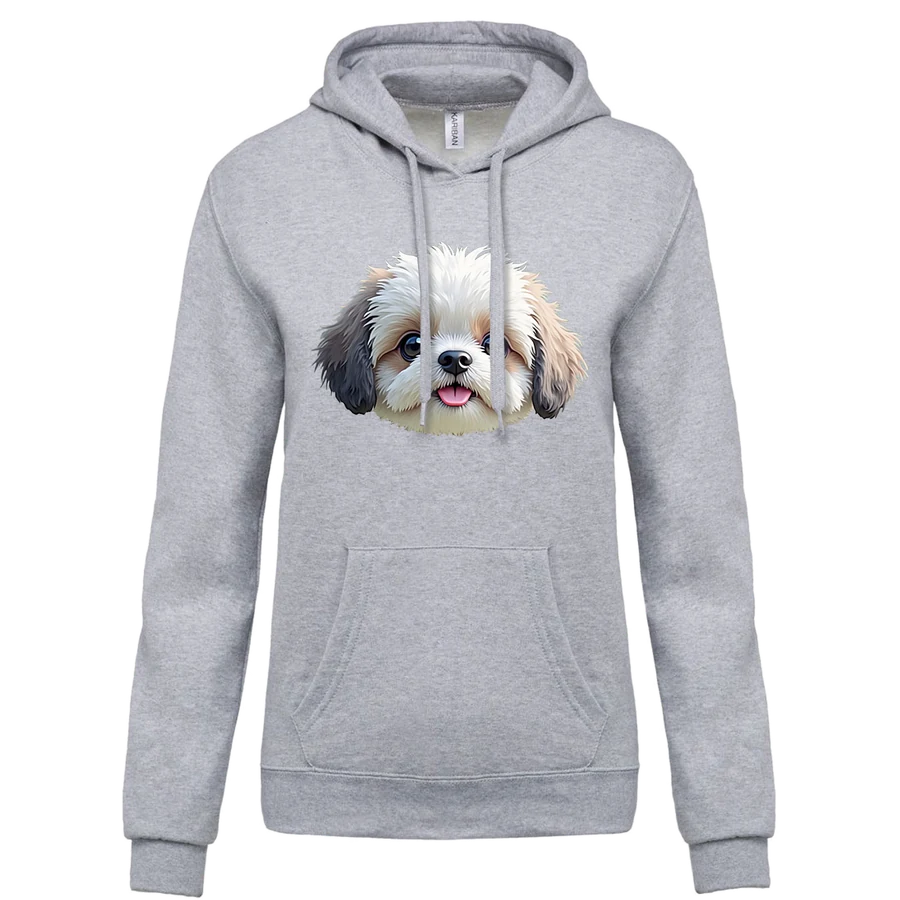 Dámská mikina v barvě šedý melír s potiskem psa LILI_THE_SHI