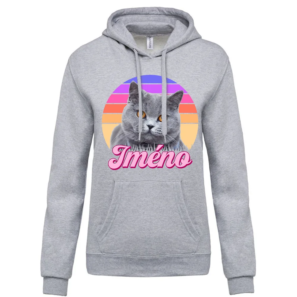 Dámská mikina Retrowave kočka — Světle šedý melír