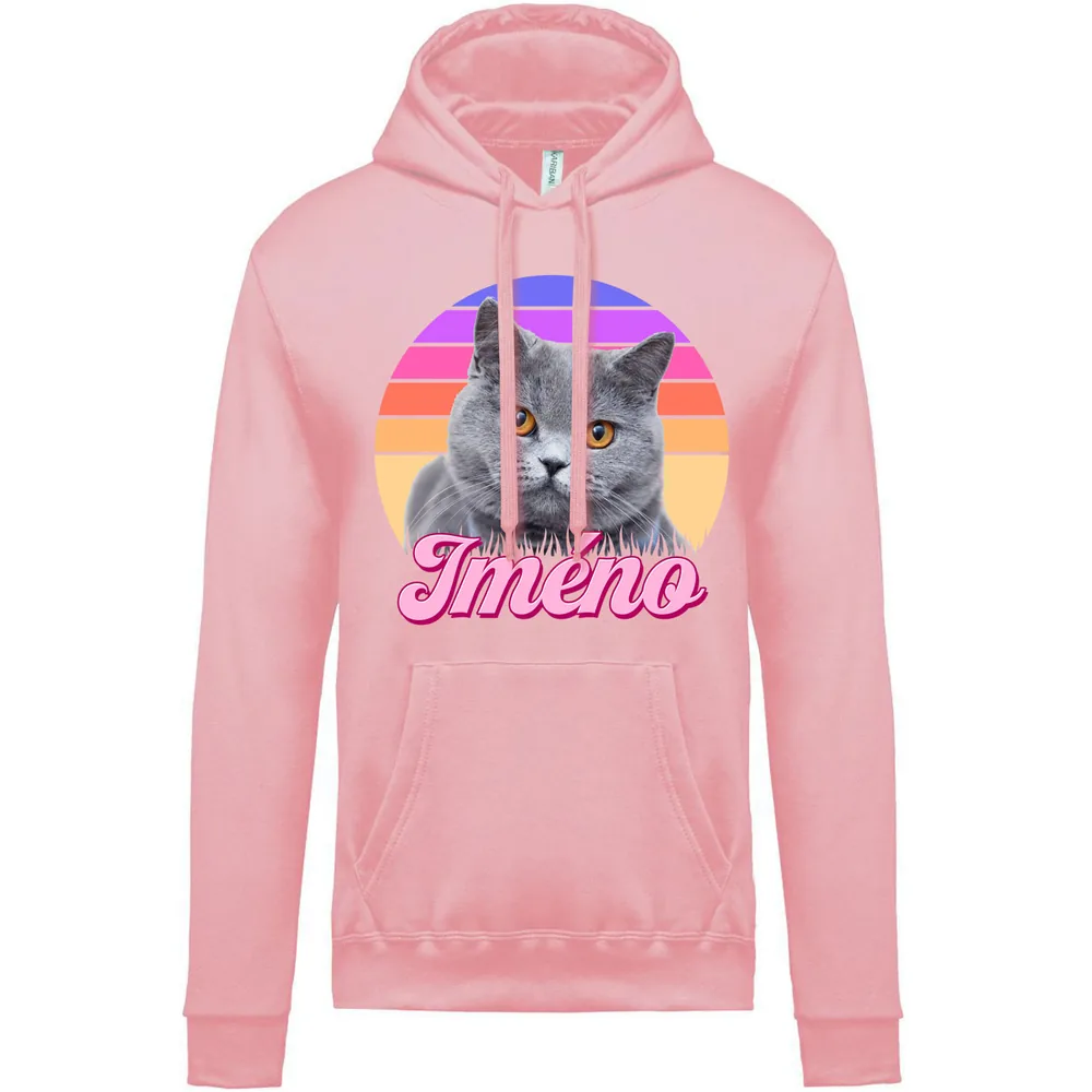 Dámská mikina Retrowave kočka — Světle růžová