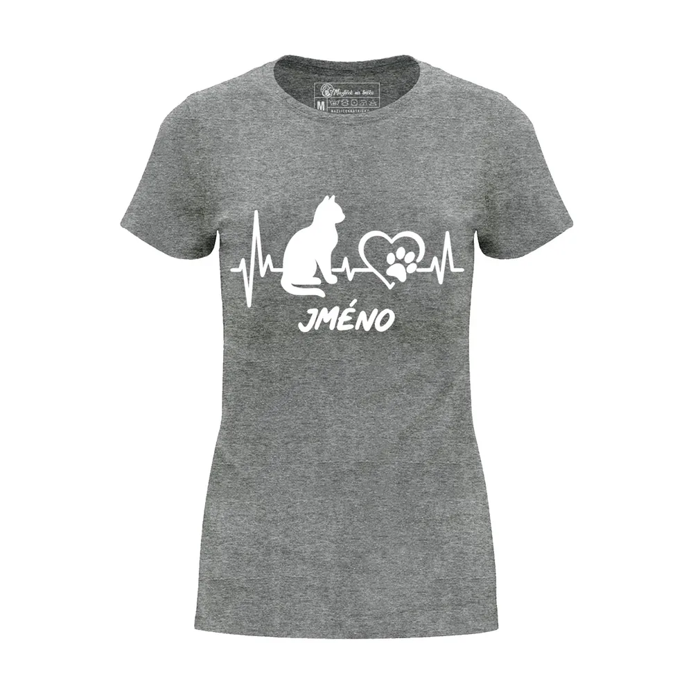 Dámské tričko Cat Heartbeat — Šedý melír