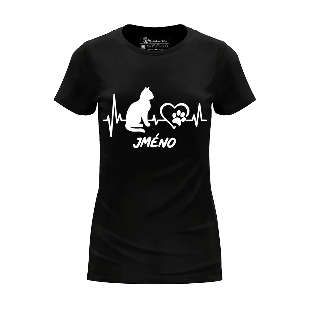 Dámské tričko Cat Heartbeat — Černá