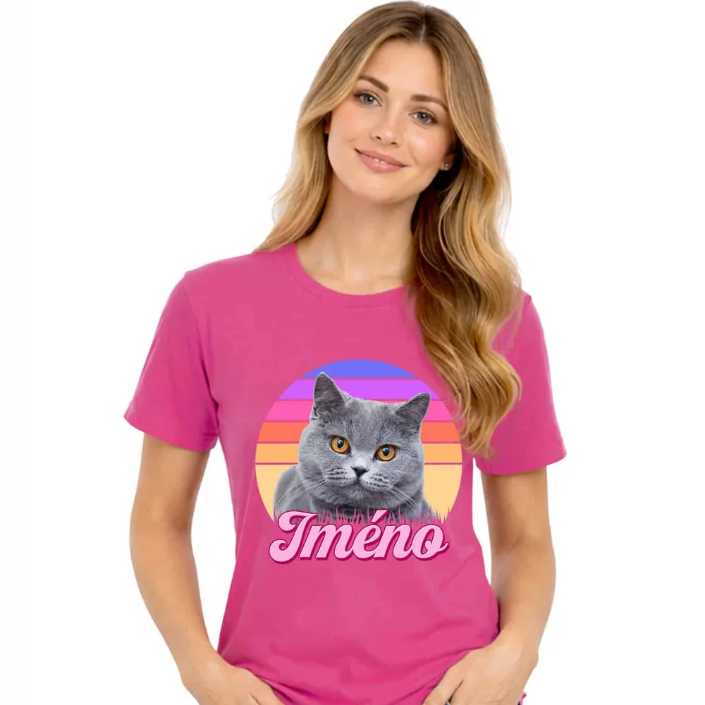 Dámské tričko Retrowave kočka