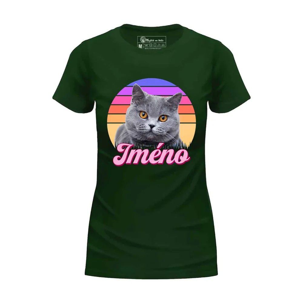 Dámské tričko Retrowave kočka — Lahvově zelená