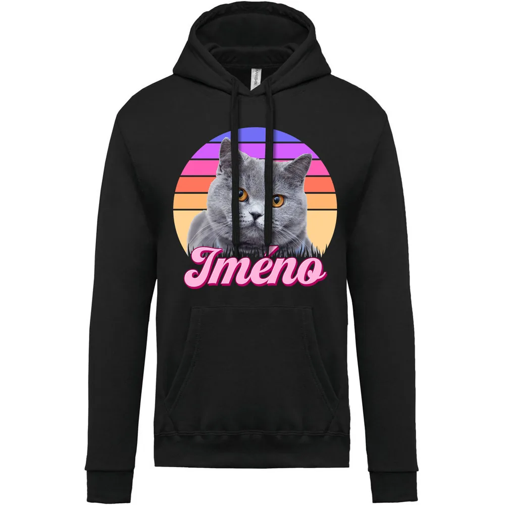 Dětská mikina Retrowave kočka — Černá