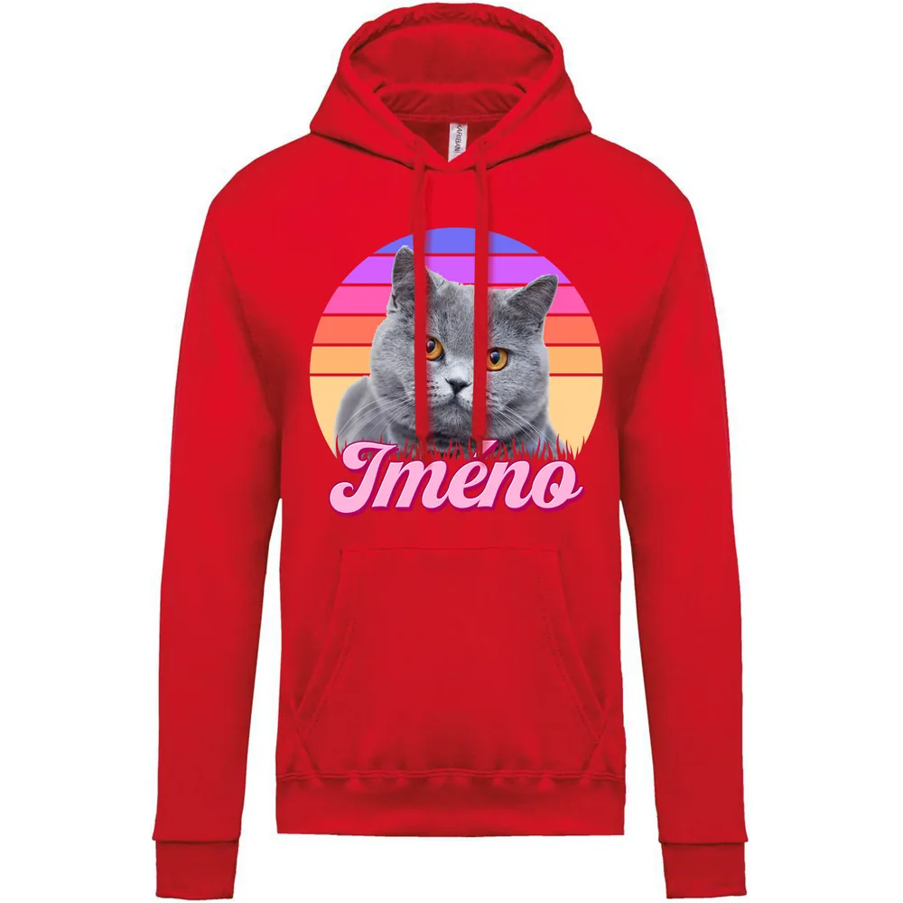 Dětská mikina Retrowave kočka — Červená