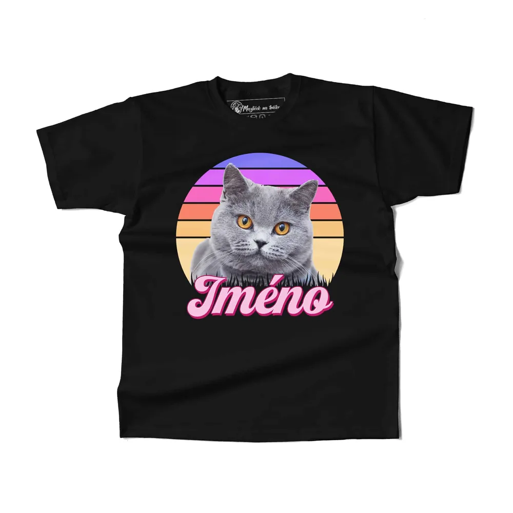 Dětské tričko Retrowave kočka — Černá