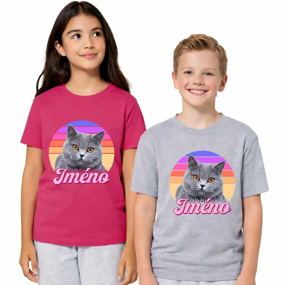 Dětské tričko Retrowave kočka