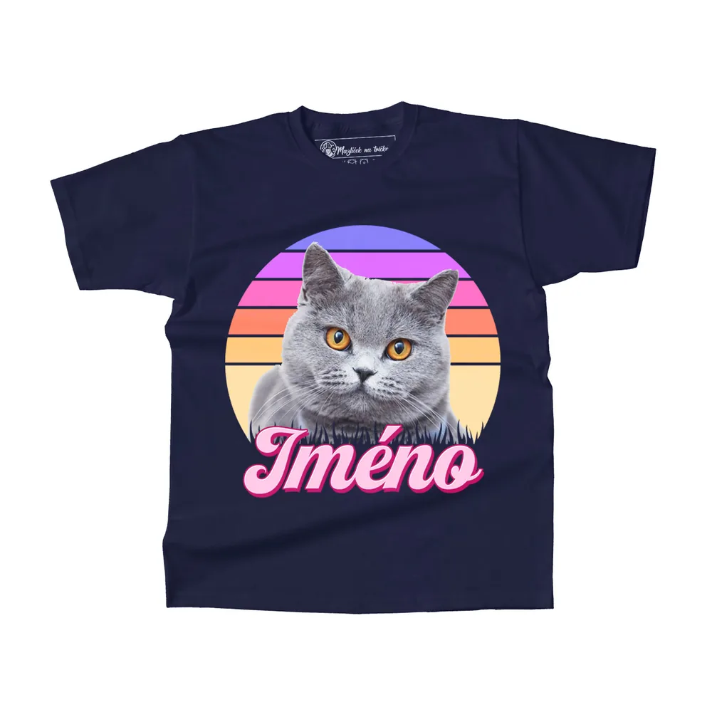 Pánské tričko Retrowave kočka — Námořnická modrá