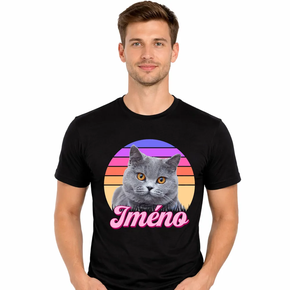 Pánské tričko Retrowave kočka